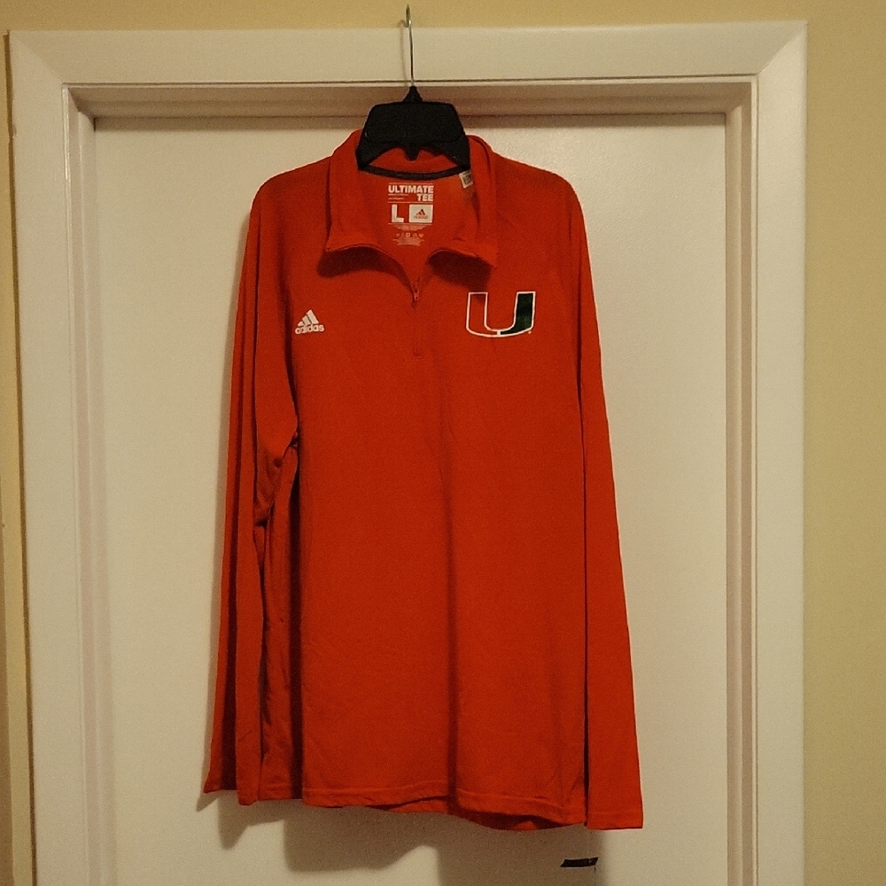 NWT: adidas Men's University of Miami 1/4 Zip Long Sleeve Ultimate Tee Shirt